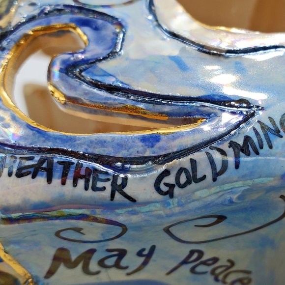 Blue Sky Clayworks Heather Goldminc PEACE 2001 Candle House w/Base Hand Painted - Picture 8 of 9